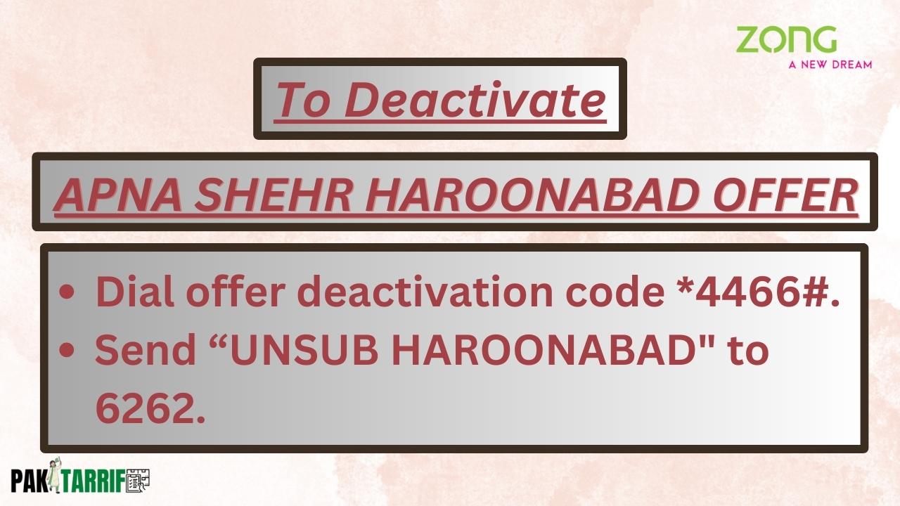Zong Apna Shehr Haroonabad Offer deactivation code