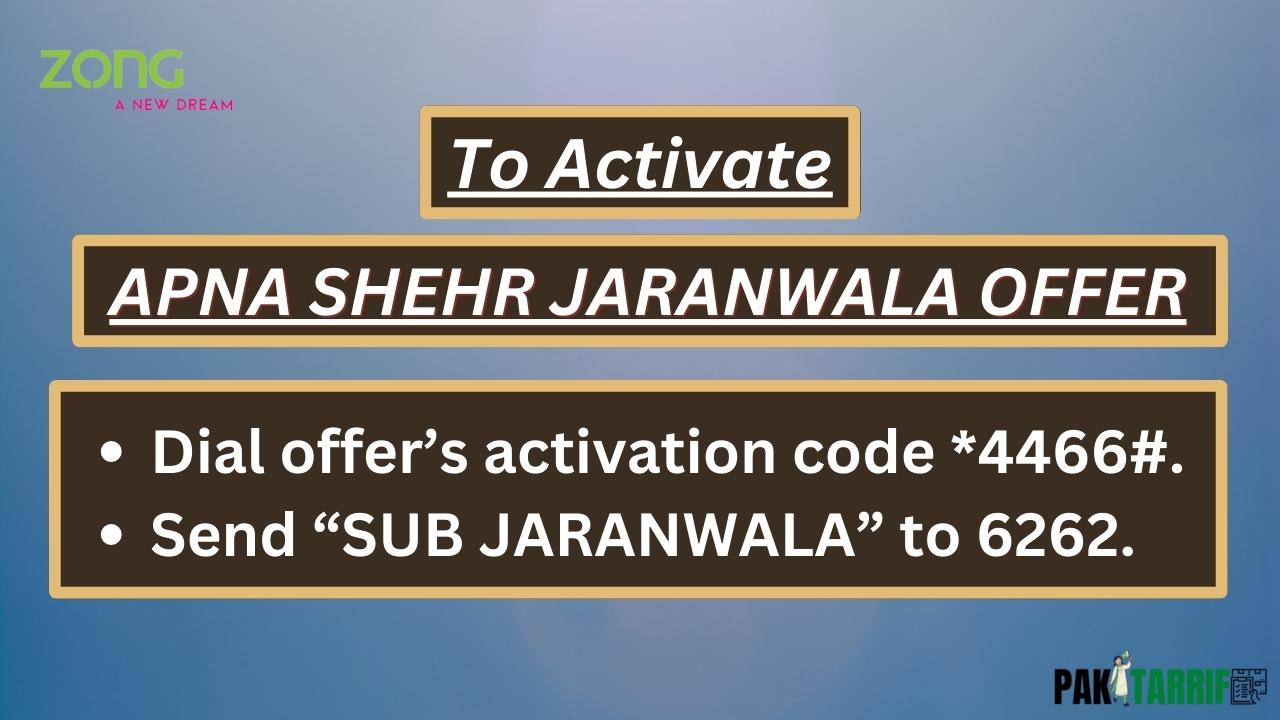 Zong Apna Shehr Jaranwala Offer activation code