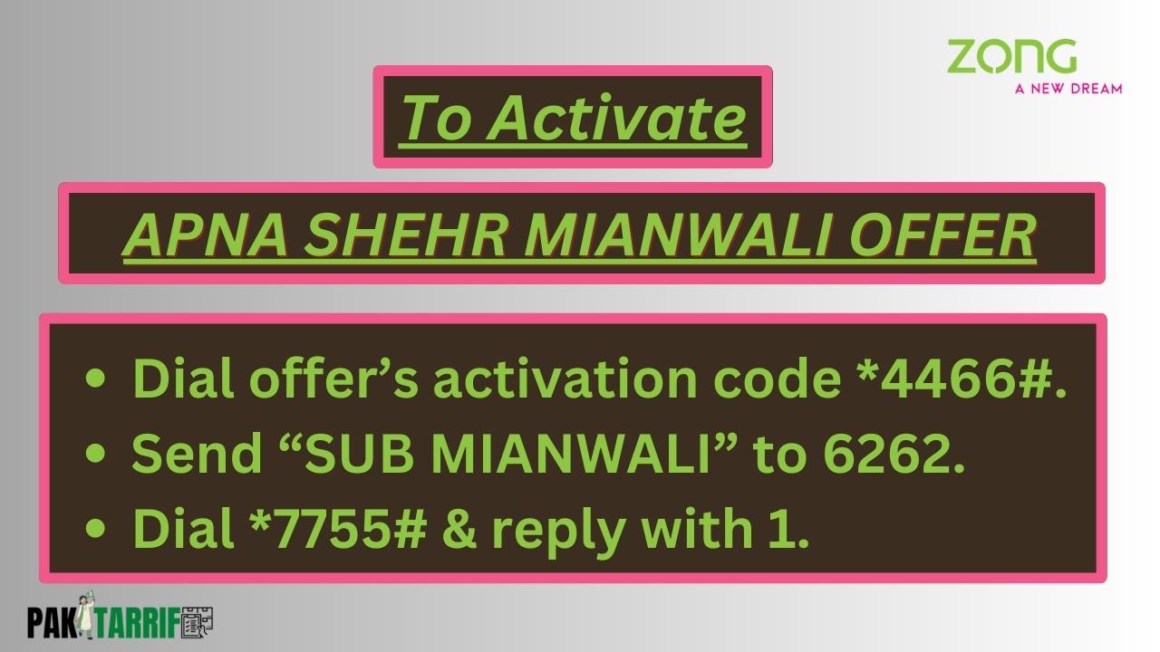 Zong Apna Shehr Mianwali Offer activation code
