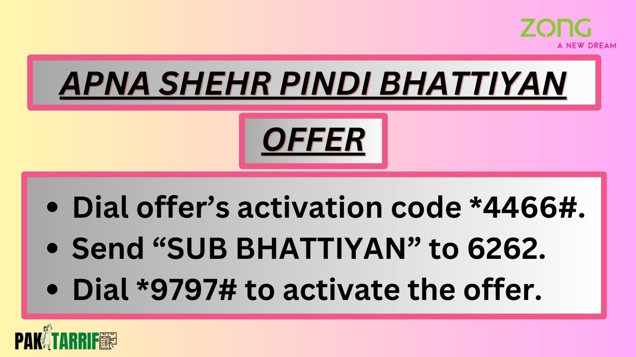 Zong Apna Shehr Pindi Bhattiyan Offer activation code