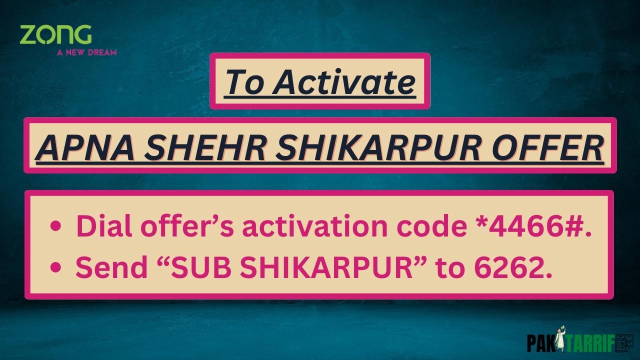 Zong Apna Shehr Shikarpur Offer activation code