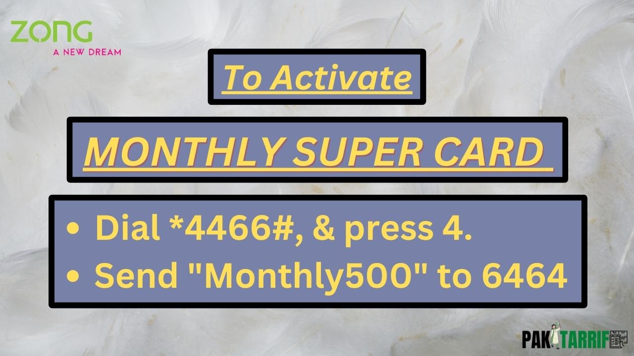 Zong Monthly Super Card activation