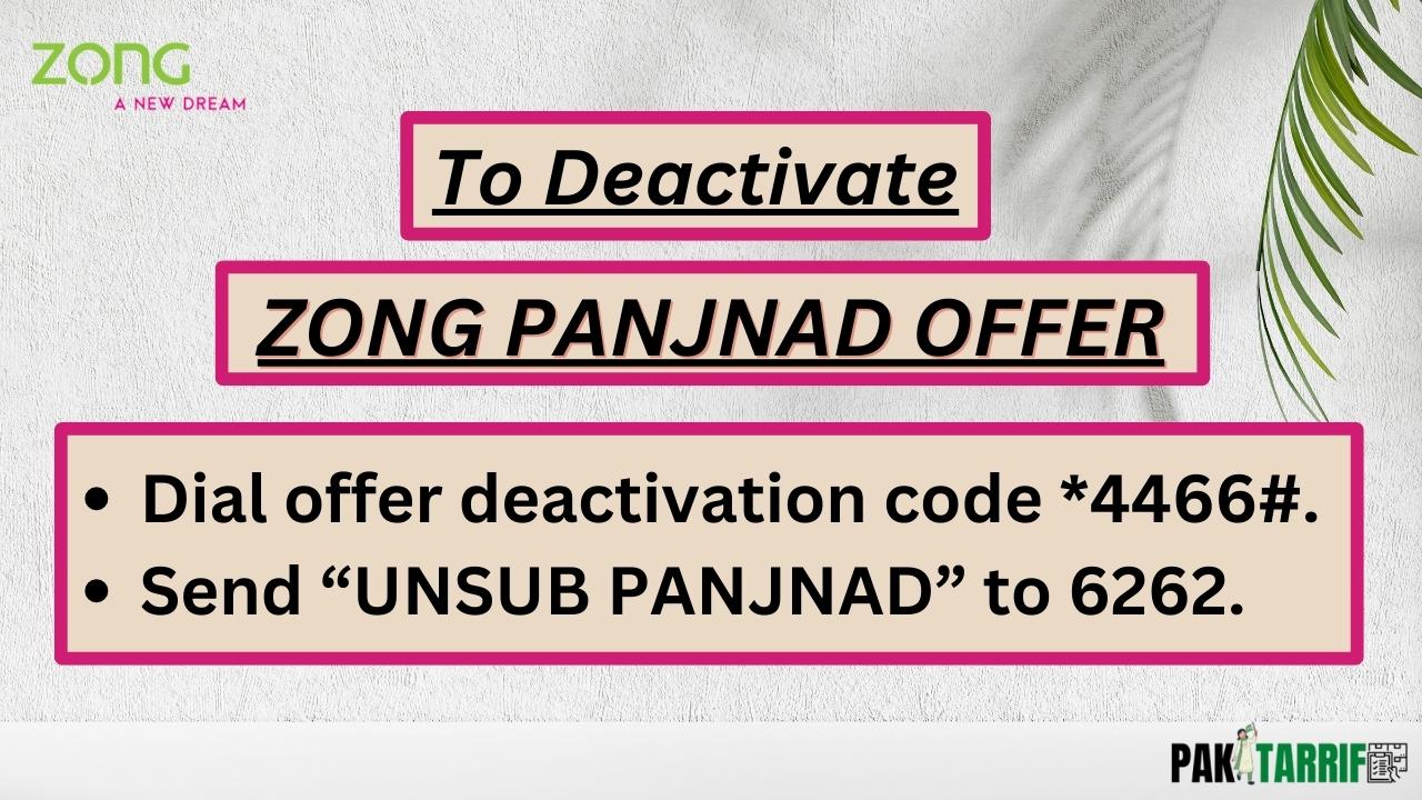 Zong Panjnad Offer deactivation code