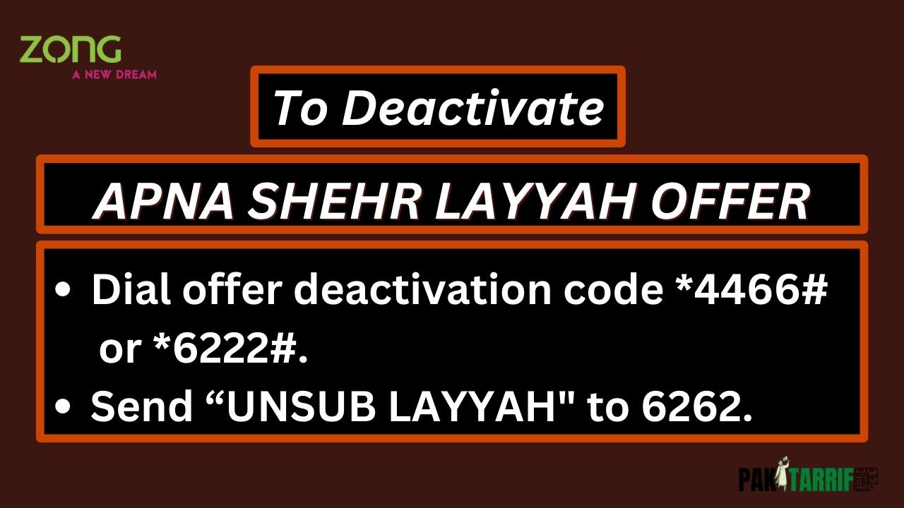 Zong Apna Shehr Layyah Offer deactivation code