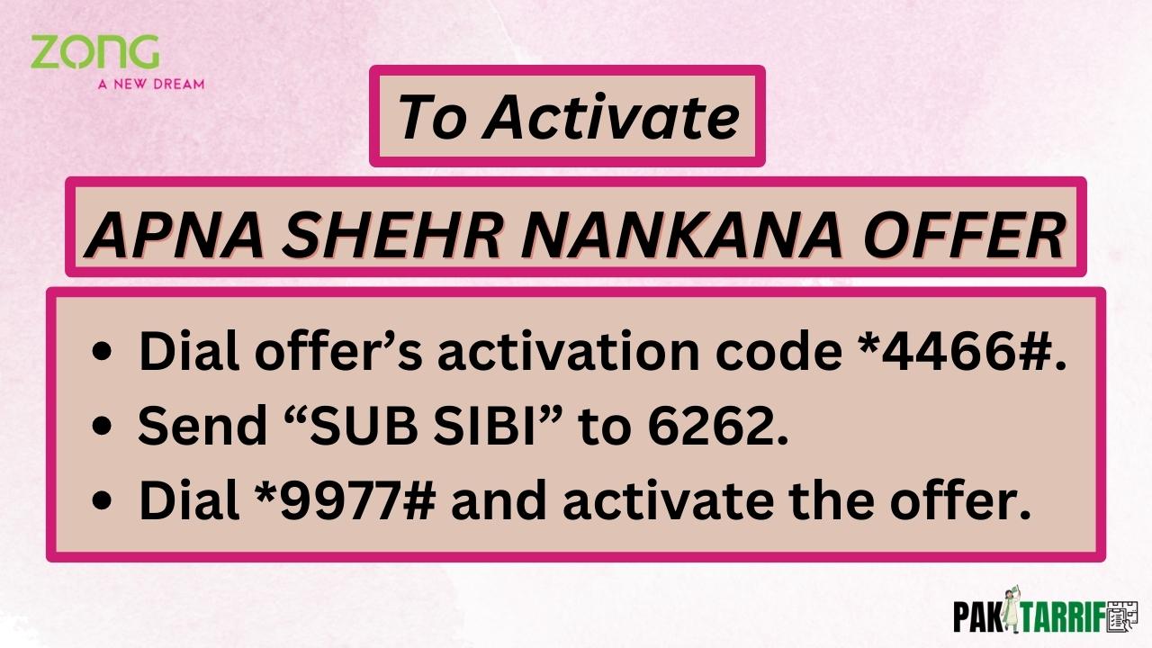 Zong Apna Shehr Nankana Offer activation code