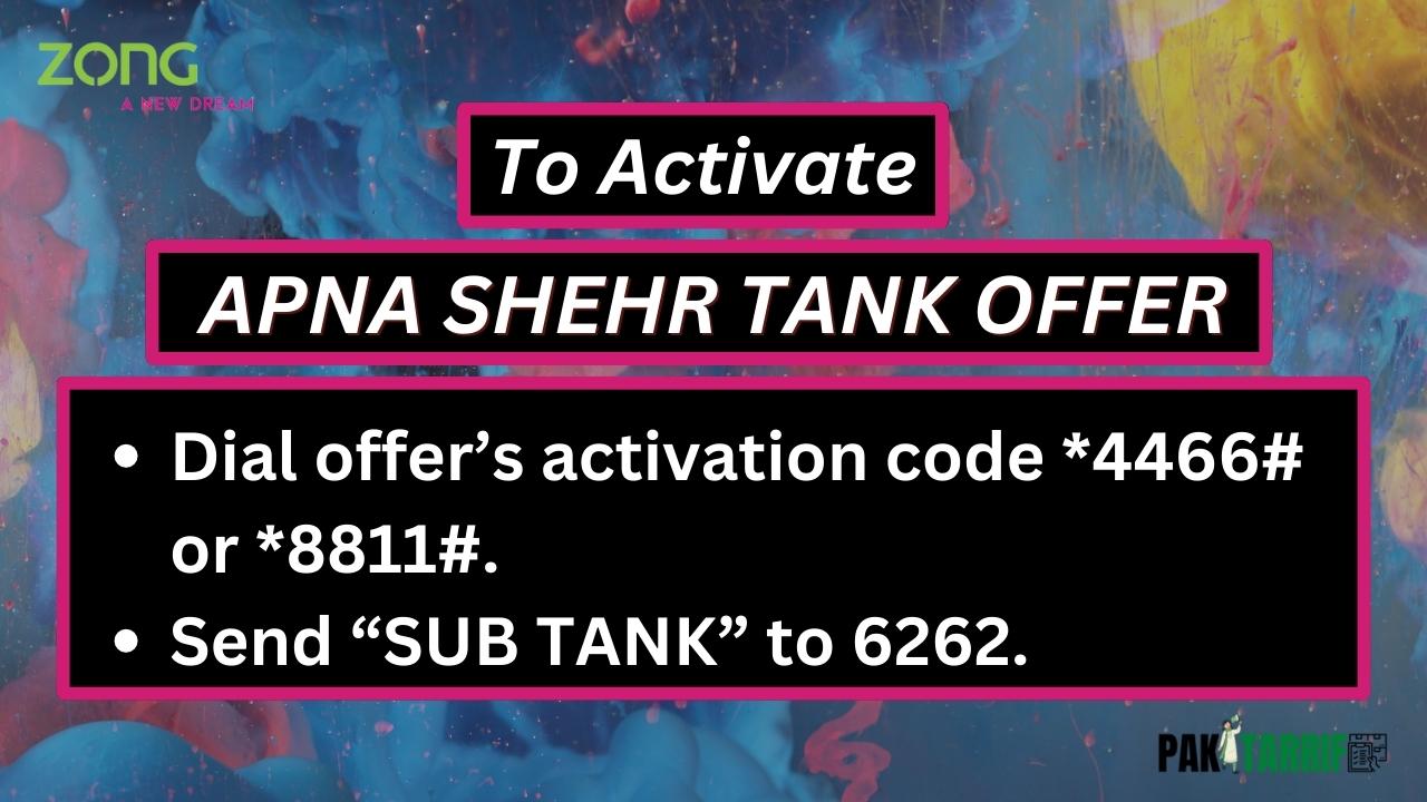 Zong Apna Shehr Tank Offer activation code