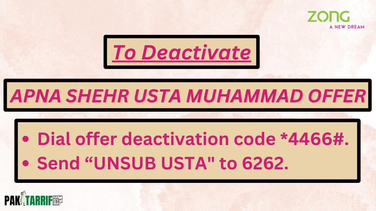 Zong Apna Shehr Usta Muhammad Offer deactivation code