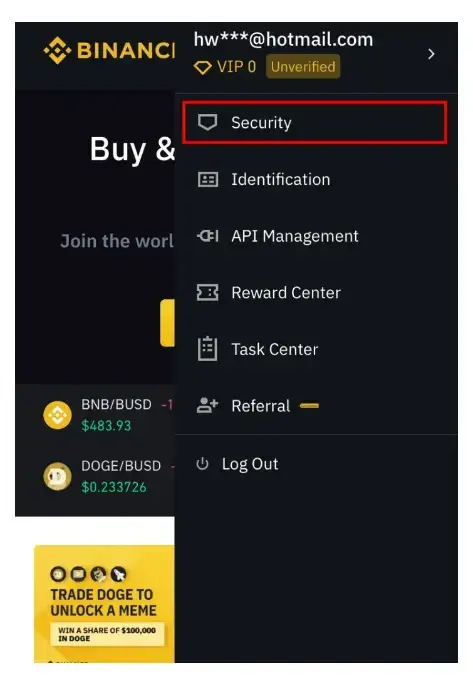 How To Delete Binance Account Permanently - go to security