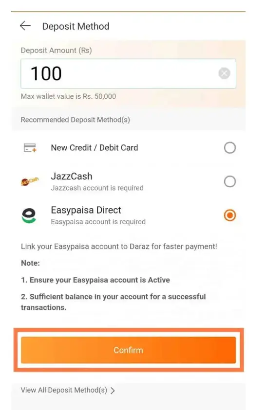 How to Top Up Daraz Wallet - confirm deposit