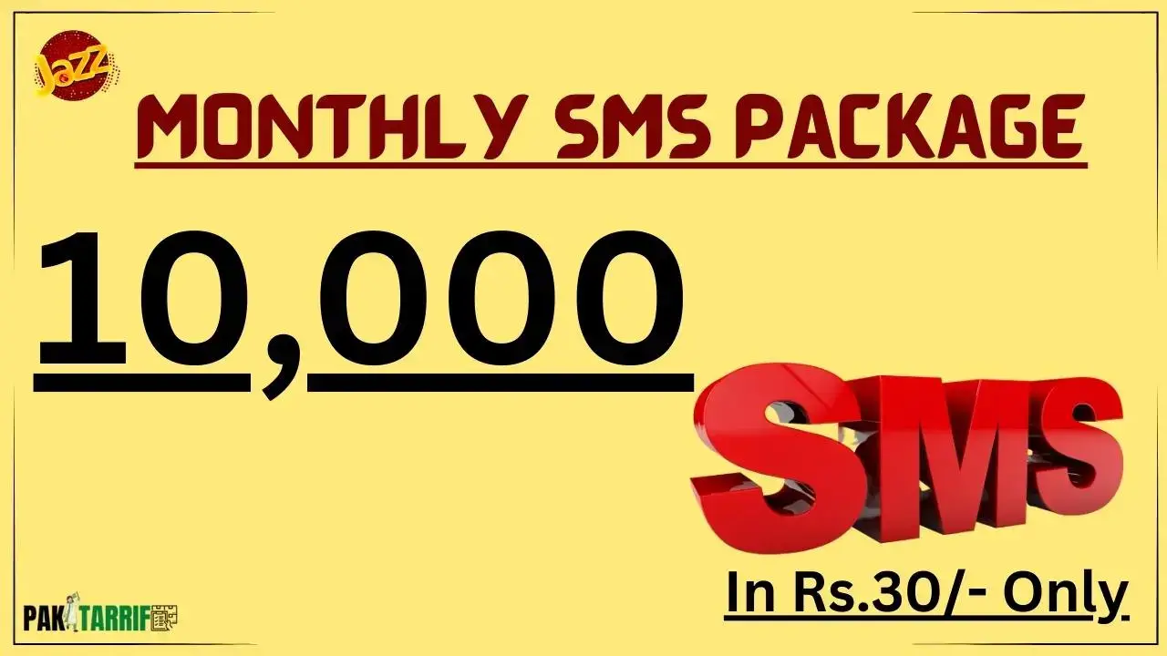 Jazz Monthly SMS Package in 30 rupees - Only SMS Package Jazz Monthly 10000 sms